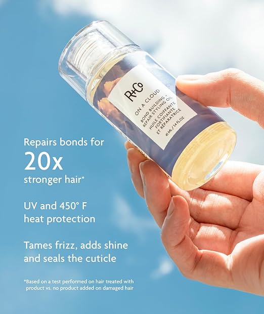 R+Co On a Cloud Bond Building Repair + Styling Oil - Lightweight Silicone-Free Hair Oil for Frizz Control Shine Heat &amp UV Protection - Strengthens &amp Repairs All Hair Types - 1.4 Fl Oz / 41 m