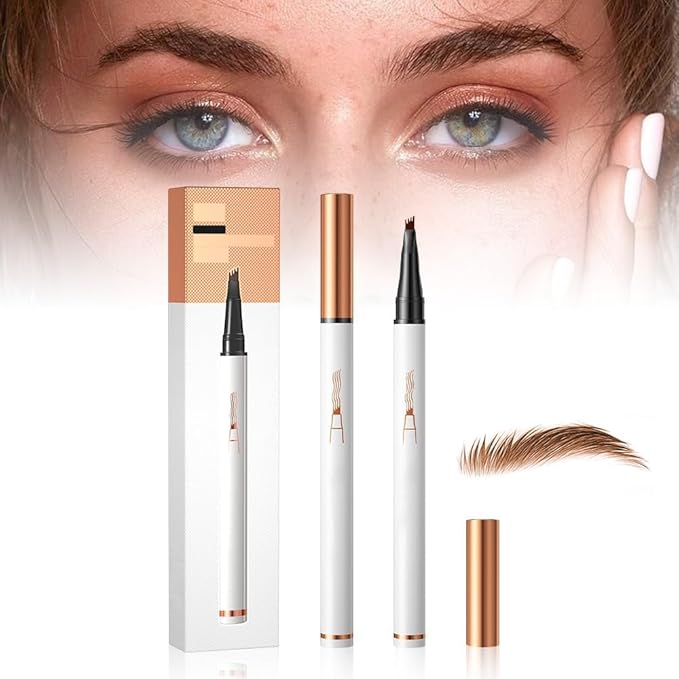 2 Pcs Microblading Eyebrow Pen Waterproof Microblading Eyebrow Pencil Eye Brow Pen with 4 Micro-Fork Tip Natural Makeup Long-Lasting Fine Stroke Magic Eyebrow Pencil Stay on All Day (Light Brown)