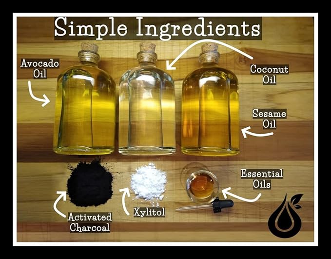 Coconut/Avocado/Sesame Black Oil Mouthwash Sweet &amp Delicious with Charcoal &amp Xylitol for Oil Pulling 15 oz Black Oil Mouthwash Glass Bottle (Tea Tree - Spearmint)