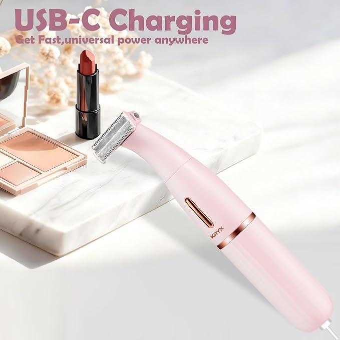 KRYX Bikini Trimmer for Women Electric Razors for LegsWaterproof Pubic Hair Trimmer Women Facial Hair RemoverPainless Body Shaver for TravelReplaceable Ladies RazorsPink