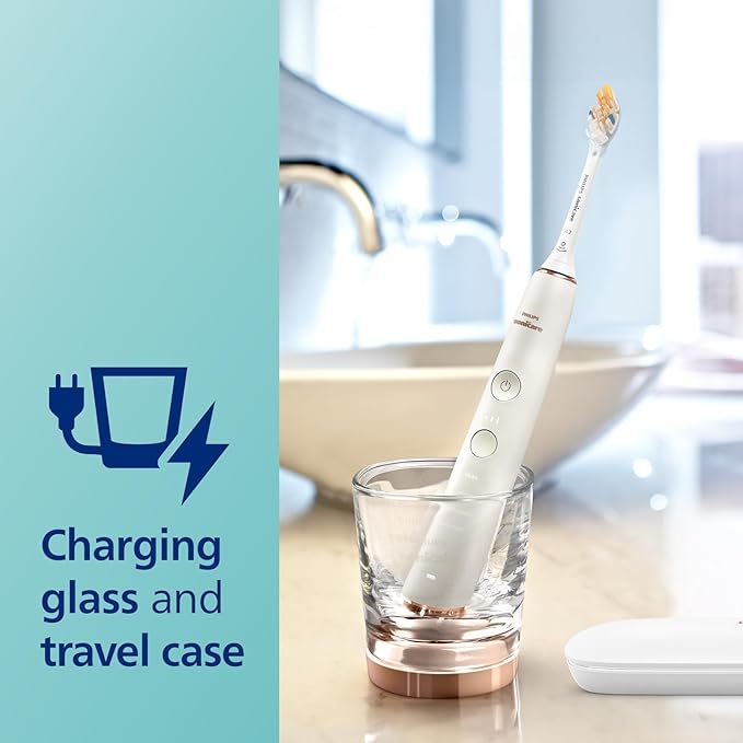 Philips Sonicare DiamondClean Smart 9300 Electric Toothbrush Sonic Toothbrush with App Pressure Sensor Brush Head Detection 4 Brushing Modes and 3 Intensity Levels Rosegold Model HX9903/65