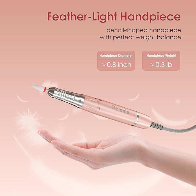 Delanie Brushless Nail Drill 35000 RPM Professional Rechargeable Portable Electric Nail File for Nail Tech Rose Gold