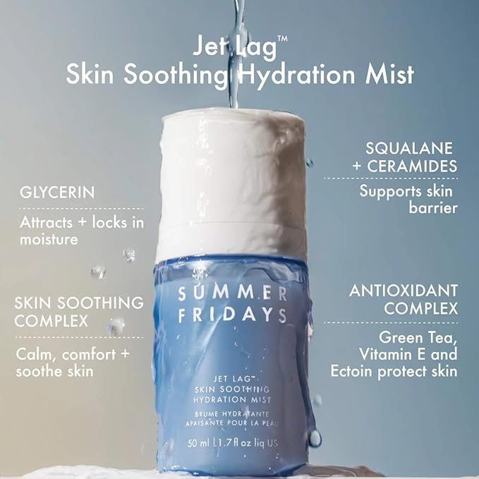 Summer Fridays Jet Lag™ Essentials - Mini Hydrating Skin Care Set With Jet Lag™ Mask Eye Patches Deep Hydration Face Serum &amp Hydration Mist - Travel Size Skincare Kit &amp Holiday Gift Set (4 C