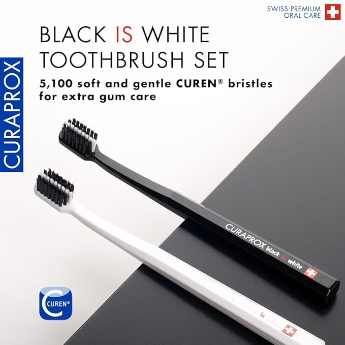 Curaprox Toothbrush Duo ? for Adults | Stylish Black &amp White Ultra-Soft toothbrushes | Whitening-Friendly | Black/White | 2-Pack