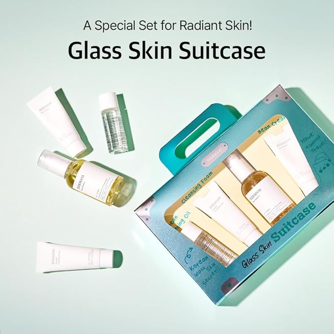 mixsoon Glass Skin Suit Case Set-5-Step Skincare Kit - Hydrating and Radiance-Cleansing Oil Foam Essence Cream 105ml / 3.55 fl.oz. Korean Glass Skin Care