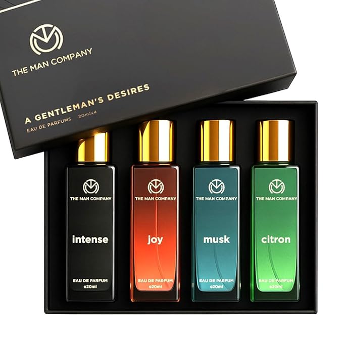 The Man Company Specially Curated Perfume Gift Set 4X20Ml - A Gentlemen's Desire | Premium Long-Lasting Fragrance| Citron For Travel| Intense For Office| Musk For Sports| Joy For Outing80 Ml