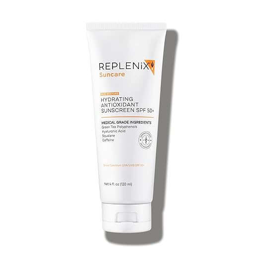 Replenix Antioxidant Hydrating Sunscreen SPF 50+ - Medical Grade Sun Protection Zinc Oxide UVA/UVB Protection Safe for Sensitive Skin 4 oz.