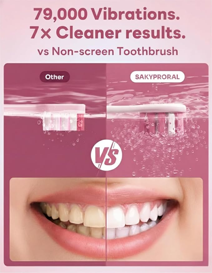 AI Smart Electric Toothbrush for Kids Adults with LED Screen | 150-Day Rechargeable Toothbrush Real-Time Map |3-Min Timer Travel Case | Teens Sonic Toothbrush Gift for Family Chirstams (G5S Pink)