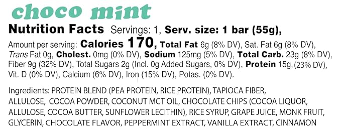 Alio Protein Bars - Choco Mint (12 Bars) ? Free From The Top 9 Food Allergens High Protein Low-Calorie Vegan Gluten-Free Nut-Free Non-GMO Plant-Based Seed Oil Free Delicious &amp Healthy Sna