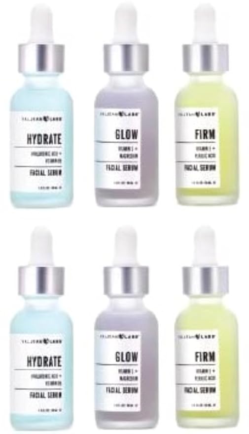 Valjean Labs Facial Serum Combo Pack of Hydrate Glow and Firm | Supercharged Targeted Skincare Ingredients | Paraben Free Cruelty Free Made in USA (1oz Bottles 6 total)