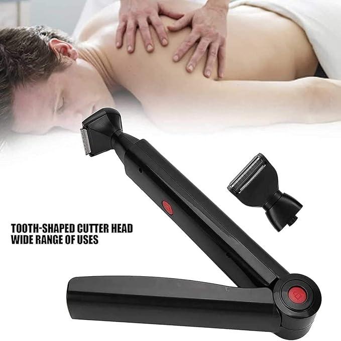 Electric Back Hair Shaver Hair Trimmer Body Hair Removal Tool USB New Body Razor with 2 Shock Absorber Flex Heads Better Control Do-it-Yourself 180 Degrees Foldable for Men Women Pain-Free Shave