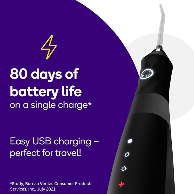 Burst Electric Water Flosser for Teeth Cleaning (3 Modes/Rose Gold) | Cordless | Plaque Removal Between Braces &amp Dental Work | Portable Floss | Refillable 110mL Tank