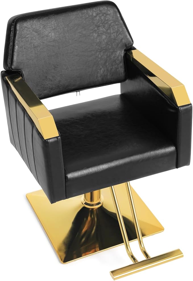 Artist hand Hair Salon Chair Hydraulic Salon Styling Chair 360 Degrees Rolling Swivel Barber Chair Beauty Salon Equipment for Hair Stylist Max Load 330 Lbs Black and Gold