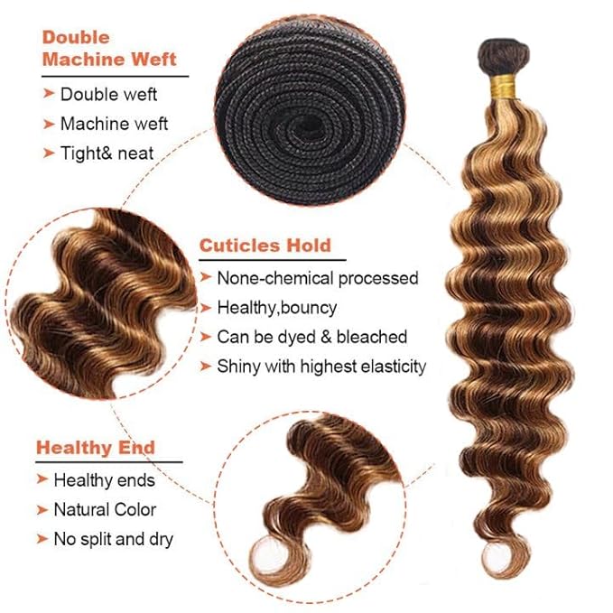 P427 Honey Blonde Human Hair Bundles Deep Wave Bundles 26 28 30 Inch Unprocessed Brazilian Virgin Remy Hair 3 Bundle Blonde Deep Wave Bundle Human Hair Extensions