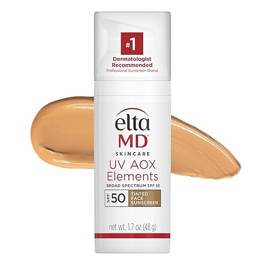 EltaMD UV AOX Elements Tinted Mineral Face Sunscreen Lotion Tinted Moisturizer for Face SPF 50 with Antioxidants For Dry Sensitive Skin 1.7 oz Pump