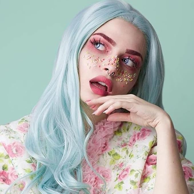 xiweiya Long Mint Green Wigs Long Body Wavy Synthetic Blue Green Lace Front Wig Heat Resistant Fiber Hair Replacement Full Wig For Women 13x3 Lace Wig 24inch