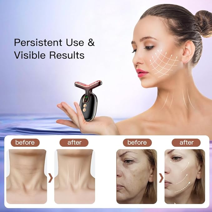 Facial Beauty Device for Face and Neck 3 Color Facial Massager for Skin Care with Thermal Vibration Black