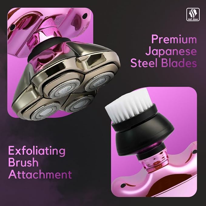 Skull Shaver Butterfly Kiss PRO - Women's Electric Shaver for Bikini Line Legs &amp Body - Wet &amp Dry Use - Ergonomic Hypoallergenic Blades - 60 Minutes Cordless Use - Pink