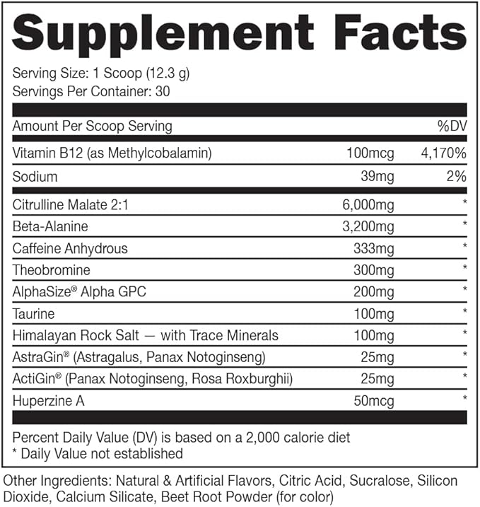 Bucked Up - Woke - HIGH STIM Pre Workout - Best Tasting - Focus Nootropic Pump Strength and Growth 30 Servings (Strawberry Kiwi)