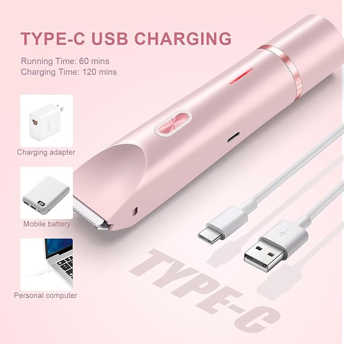 Bikini Shaver Trimmer 2.0 2 in 1 Bikini Trimmer for Women Dual Head Shaver Women 2 in 1 Wet &amp Dry Waterproof Electric Bikini Trimmer for Face Body &amp Intimate Areas (Pink)