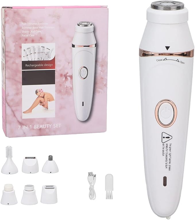 Pyhodi Essential Women Wet Dry Electric Shaver for Legs 3W Cordless Hair Removal Device Hair Trimmer 7 in 1 USB Whole Body Washable White Rechargeable Cordless Hair Clipper 300mAh