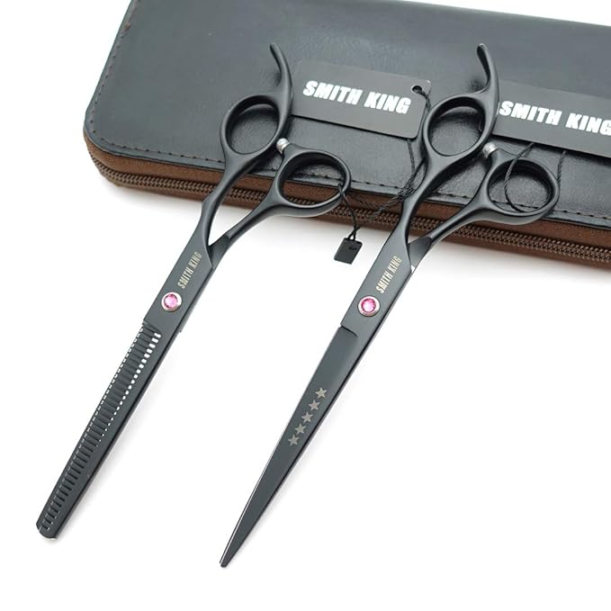 7.0 Inches Hair Cutting Scissors Set with Combs Lether Scissors CaseHair cutting shears Hair Thinning shears For Personal and Professional (Black)