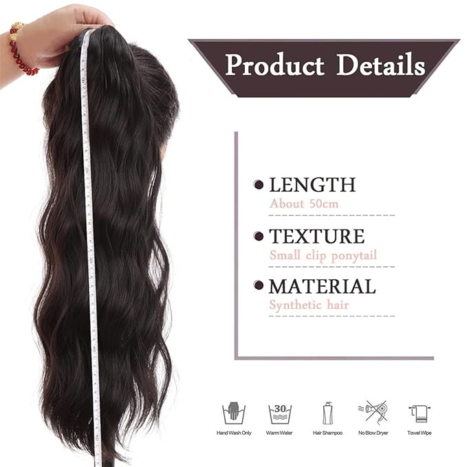 SONGCHAO Fake Hair Bun 1-Pack Long Wavy Claw Clip Ponytail Hair Extension Synthetic Ponytail Extension Ladies Fluffy Black Brown Ponytail Wig Hair Accessories (Color : 05)