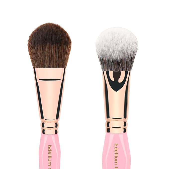 Bdellium Tools Pink Golden Triangle Face &amp Eyes Makeup Brush Set - Well-balanced Brush Set with Soft Synthetic Bristles and Rose Gold Brass Ferrule for a Variety of Looks (Pink 5 pcs)