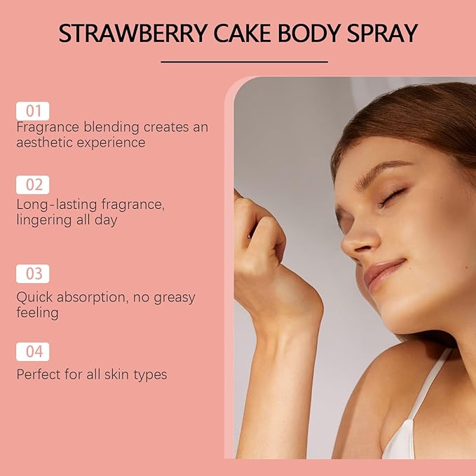 Strawberry Cake Body Fragrance Spray - Long-Lasting Soft &amp Layered Fresh Scent Skin-Nourishing &amp Mood-Enhancing Perfume Mist(2PCS)