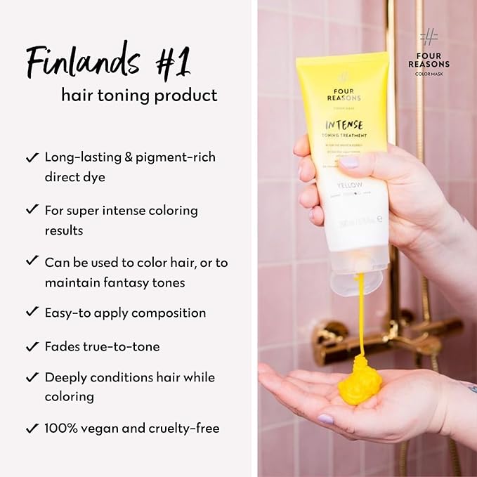 FOUR REASONS Color Mask INTENSE- Yellow ? (27 Colors) Intensive Toning Treatment - Color Depositing Conditioner ? Semi Permanent Hair Dye for Lightened and Colored Hair? 100% Vegan 6.76 fl oz