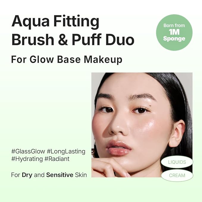 THE TOOL LAB Aqua Fitting Duo Makeup Set with Flat Foundation Brush and Liquid Foundation Puff Portable Case with 1.1 Flat Brush Korean Makeup