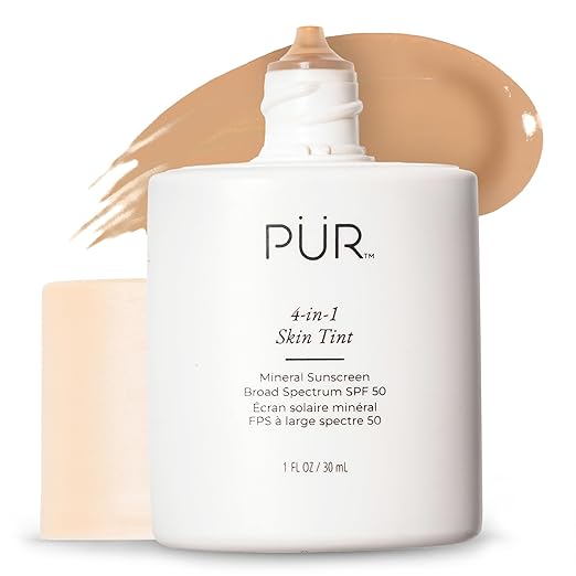 P?R Tinted Sunscreen for Face 4-in-1 Skin Tint - Broad Spectrum Mineral Sunscreen SPF 50 - Tinted Facial Moisturizer Primer &amp Foundation for Sun Protection - Lightweight Buildable Coverage