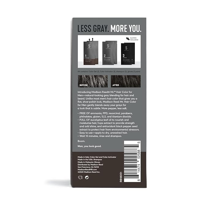 Madison Reed Mr. Hair Color for Men Dark Brown to Black Demi-Permanent Hair Dye Reduces Grays in 15 Minutes For Hair &amp Beard Nourishing &amp Strengthening Keratin &amp Argan Oil 2 Applicati
