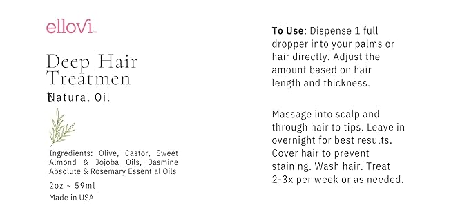 Ellovi Deep Hair Treatment Oil ? 100% Natural Leave-In Hair Repair for Growth &amp Hydration ? Castor Jojoba Almond &amp Rosemary Oils ? Cold-Pressed Oils Vegan. Frizz Control for All Hair Types