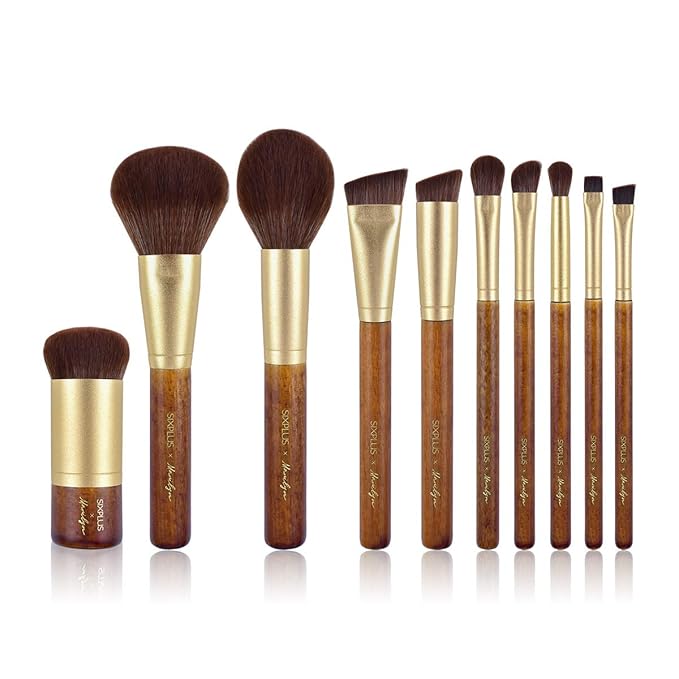 X Marilyn 10PCS Makeup Brush Set Brown Gold Double Ended Professional Make Up Brush for Foundation Blush Powder Eyeshadow Blush Eyebrow LipBest Gift Kit