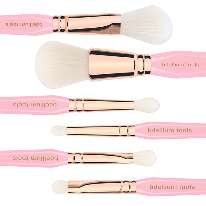 Bdellium Tools Pink Golden Triangle Luminescent Makeup Brush Set - Premium Tool with Soft Synthetic Bristles and Rose Gold Brass Ferrule for Multipurpose (Pink 6 pcs)