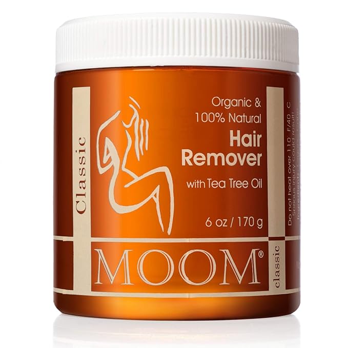 MOOM Organic Sugar Wax with Tea Tree Oil 6 oz Jar Hair Removal for Bikini Brazilian Face &amp Legs - Soft Wax for Sensitive Skin Wax Beads Alternative For Women &amp Men (Strips &amp Sticks NO