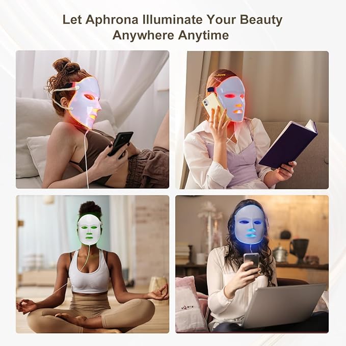 Aphrona FDA cleared LED Facial Skin Care Mask -Blue &amp Red Light Treatment Photon Mask (Pearl)