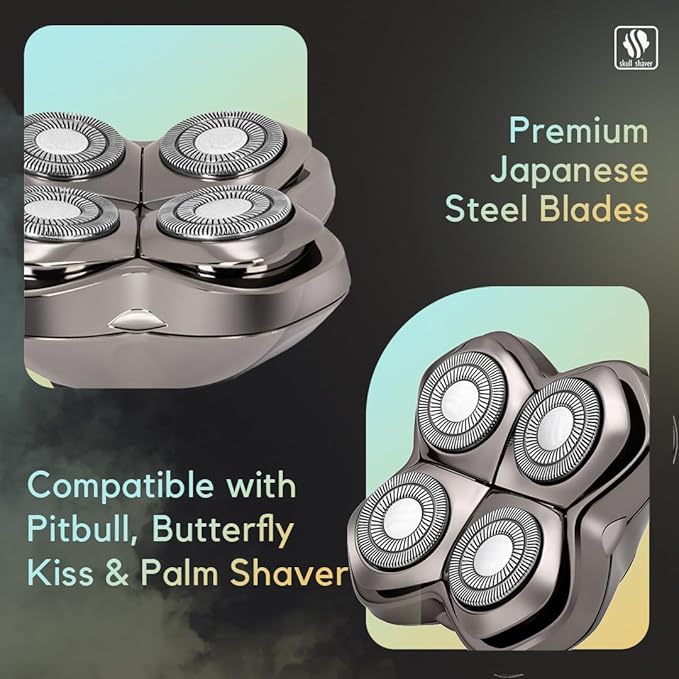 Skull Shaver Carver PRO 4 Head Replacement Blade - Shaver Blade for Wet &amp Dry Shaving - Rotary Heads Design - Japanese Stainless Steel - Compatible with Pitbull Palm &amp Butterfly Kiss Shavers