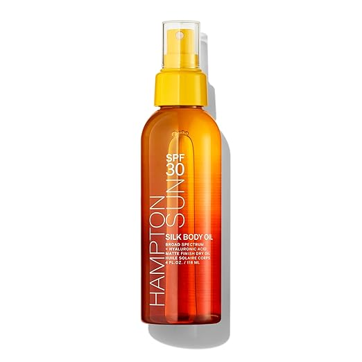 Hampton Sun SPF 30 Silk Body Oil Weightless Velvety-Smooth Sunscreen Dry Oil Non-Greasy Matte Finish Anti-Aging Hydration with Hyaluronic Acid + Vitamin E Broad-Spectrum UVA/UVB