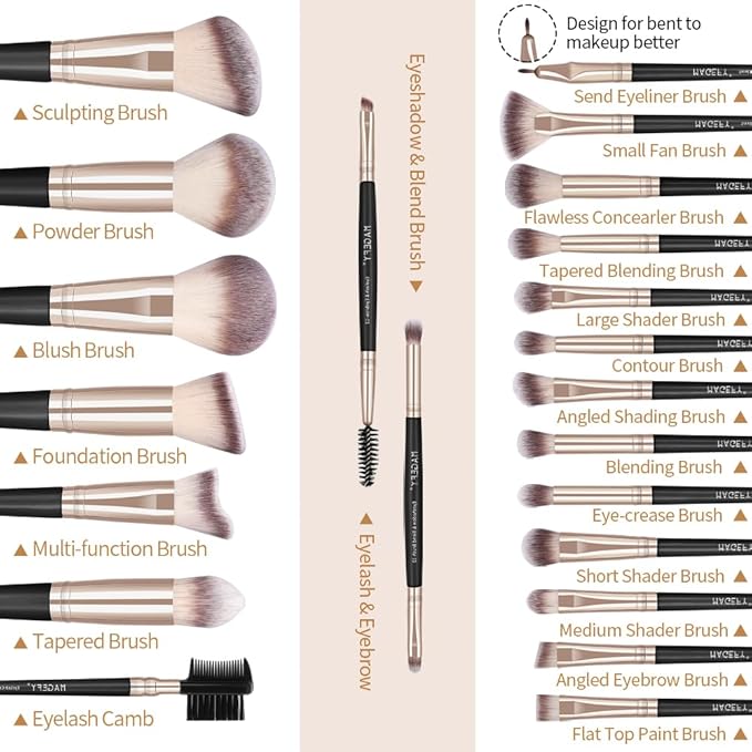 MAGEFY Makeup Brushes 22 Pcs Professional Premium Synthetic Makeup Brush Set with Case Foundation Eyeshadow Brush Travel Make up Brushes Set (Blackgold)
