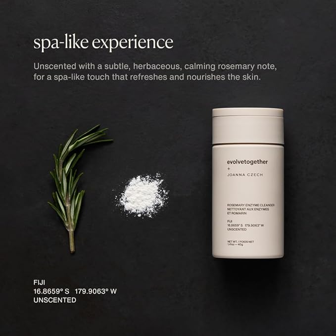 evolvetogether x Joanna Czech Rosemary Enzyme Twice-Daily Face Cleanser for Women &amp Men | Hydrating Gentle Enzymatic Formula For All Skin Types | Vegan Toxin-Free | Made in USA (Fiji 1.41 Oz)