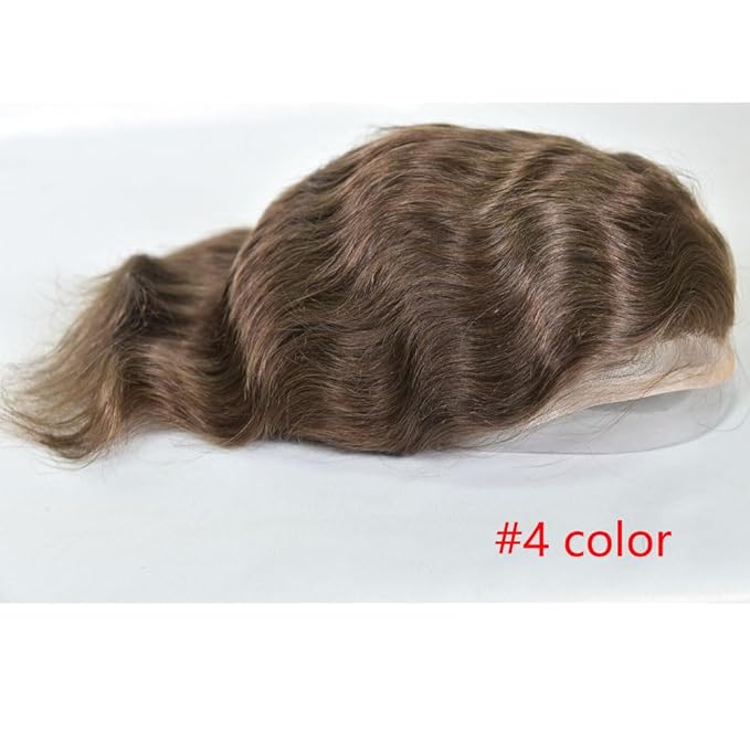 Men's Toupee 10×8 European Virgin Human Hair Toupee Hair pieces for Men Thin Skin Hair Replacement System Lace Front+ Mono Net with PU around Base for Men (#4 color)