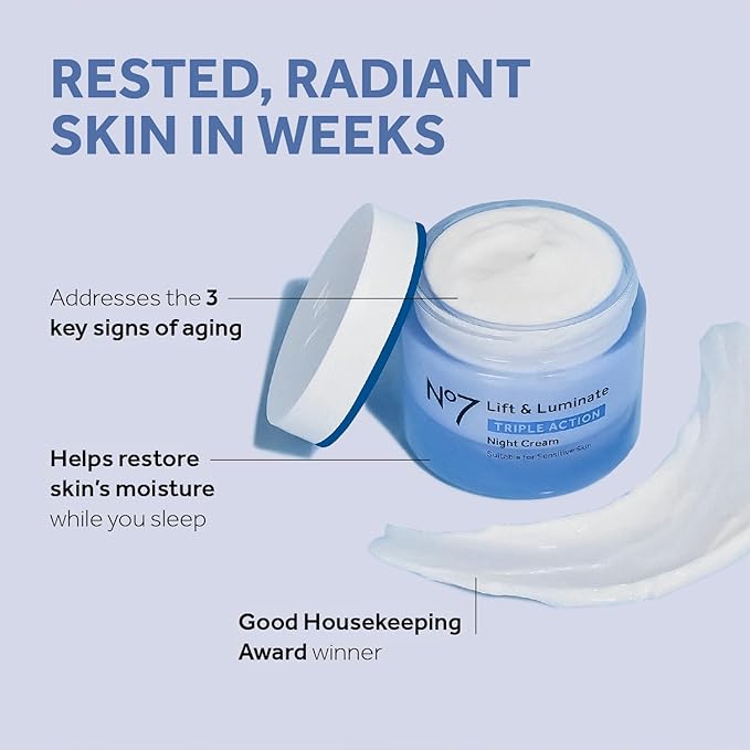 No7 Lift &amp Luminate Triple Action Skincare Set - Broad Spectrum Anti Aging Day Cream SPF 30 + Vitamin C Wrinkle Serum + Collagen Peptide Brightening Night Cream (3 Piece Kit)