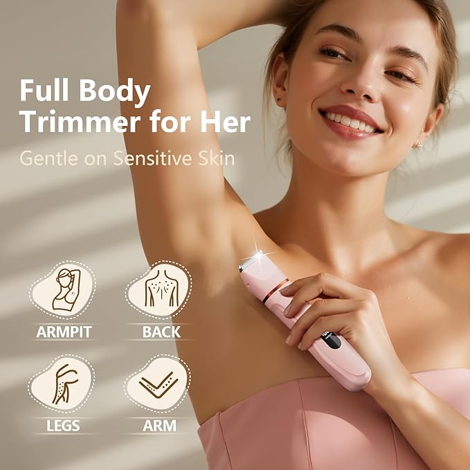 Bikini Trimmer for Women - Painless Waterproof Electric Razor Remover Foil Shaver for Leg Body Armpit &amp Facial Hair Cordless with Ceramic BladeUSB Charging Dock Travel Size Gifts for Her Pi