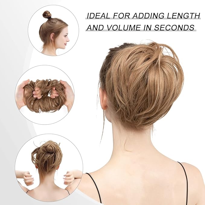 EARSHOT Hair Buns Hair Piece 1 Piece Ball Head Wig Ring Natural Fluffy Long Beard Curly Hair Ring Ponytail Braid Hair Extension Hair Wig Bag Bun Hair Accessories For Girls (Color : Dark brown)
