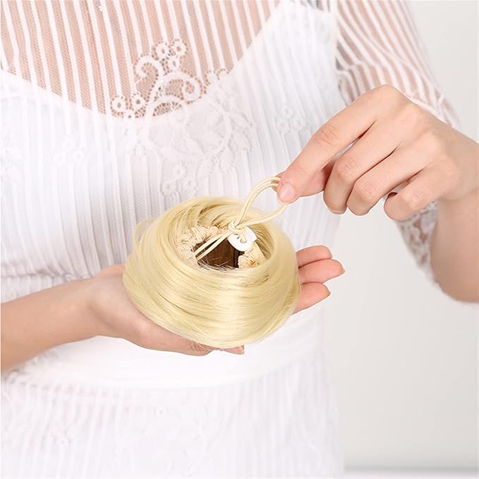 EARSHOT Hair Buns Hair Piece Synthetic Barrette Donut Bun with Drawstring Hair Comb Straight Hair Bun Extension Headband Wig for Women Hair Accessories For Girls (Color : 588-03)