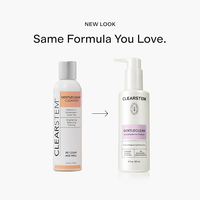 CLEARSTEM - GENTLECLEAN Vitamin C Infused Calming Wash - Facial Cleanser Makeup Remover - Goldenseal + Green Tea - Facial Skin Care Products - Gluten Free Cruelty Free - 6 fl oz / 207ml