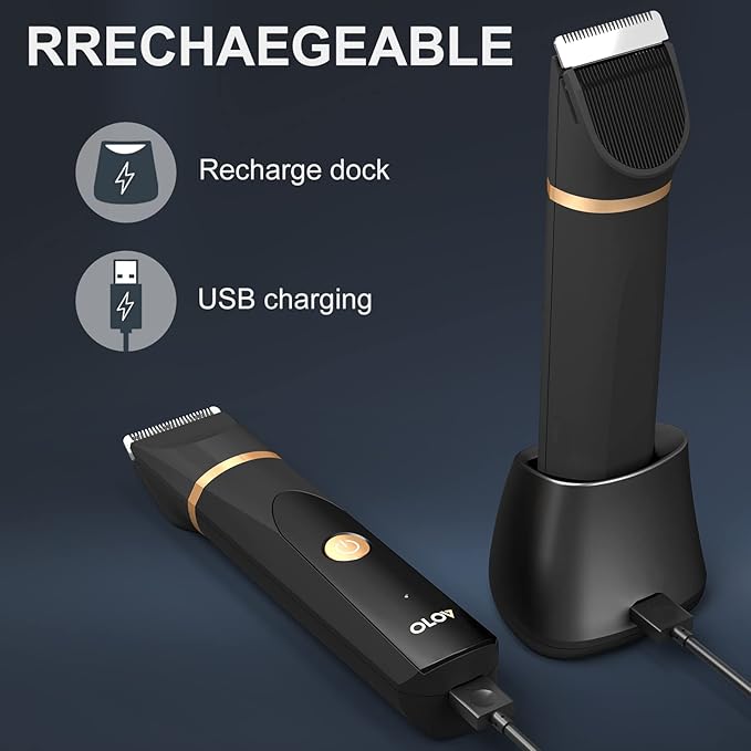 OLOV Electric Body Hair Trimmer for Men - Wet/Dry Body Shaver Groomer with 2 Repalcement Ceramic Blade USB Recharge Dock &amp Nosetrimmer Head Waterproof Male Hygiene Razor