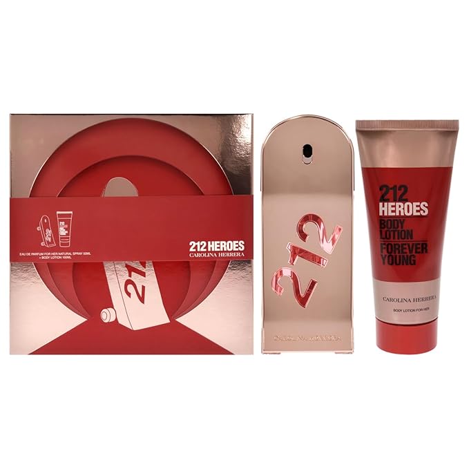 Carolina Herrera 212 Heroes Forever Young 1.7oz EDP Spray 3.4oz Body Lotion Women 2 Pc Gift Set